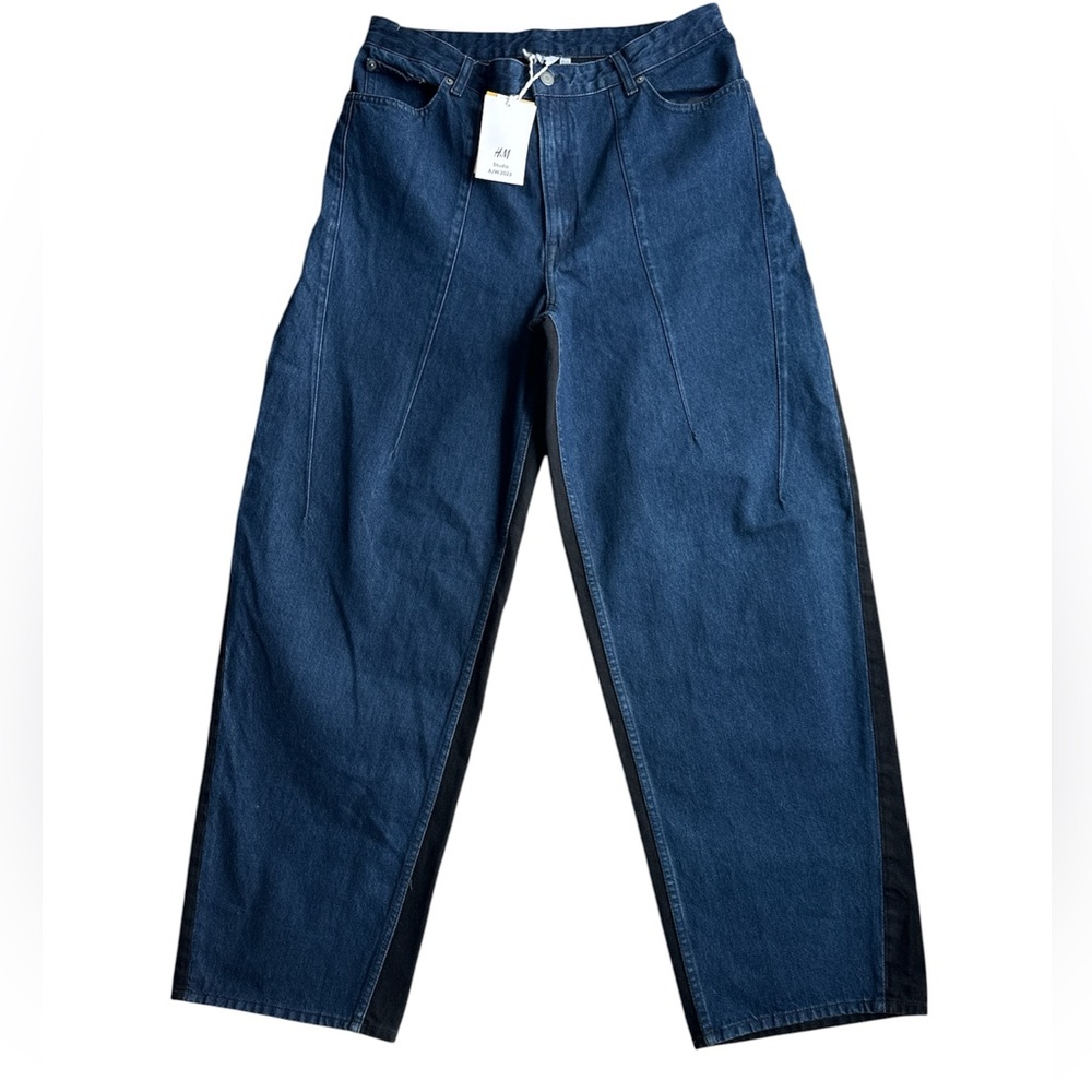 NWT H&M Studio A/W 2023 Two-Tone Wide-Leg Baggy Jeans | US 12 / EUR 44 - Picture 2 of 5